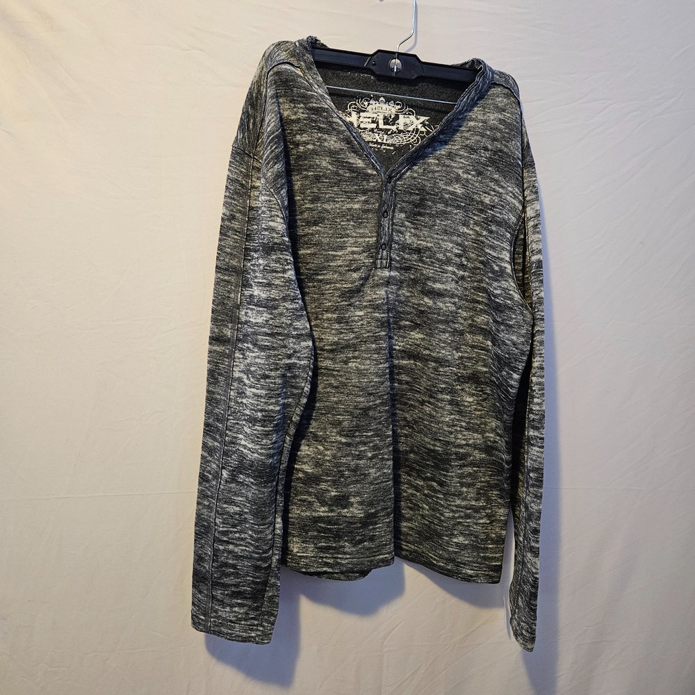 Vintage Super Soft Helix Long sleeve Mens V-neck Black Gray Comfort Y2K XL